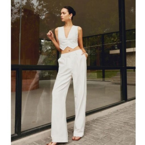 41. Nwt Commense Linen Trousers White Size Medium - Picture 2 of 11